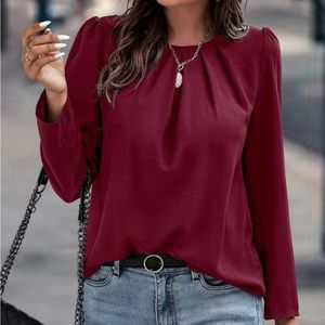 Pleated detail puff sleeve blouse